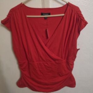 Banana Republic Red Wrap-Style Short Sleeve Top